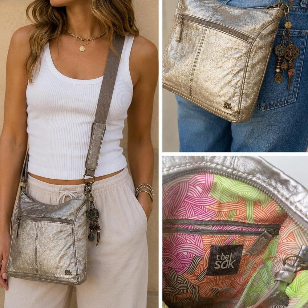 The Sak Metallic Leather Crossbody Bag | Boho Y2K‎ Festival Chic